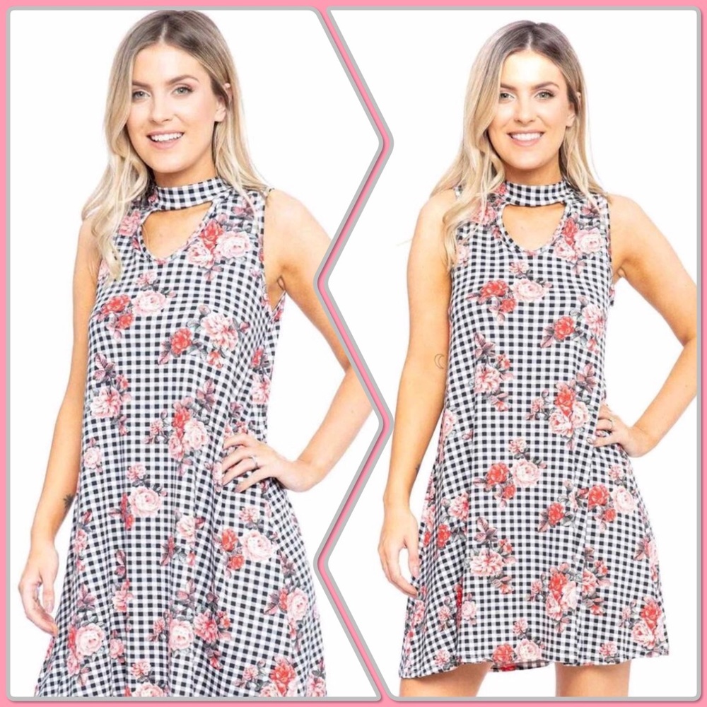 Hot and Cute Plaid Floral Dress